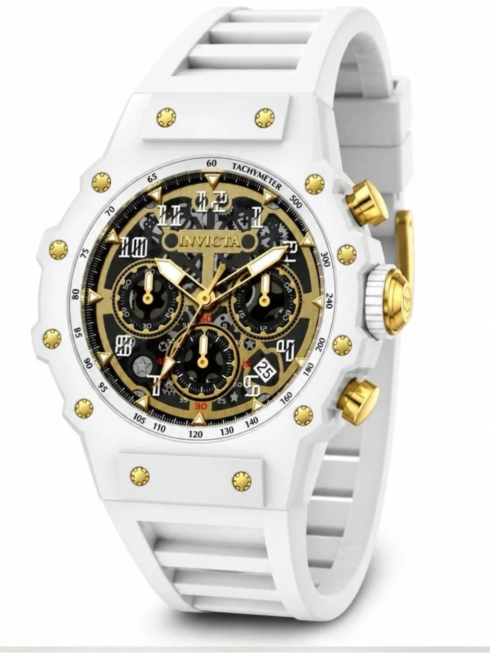 Invicta Racing White and Gold Multi-Function Chronograph Watch